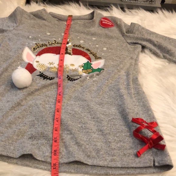 NWT Girl's Plus Size L (10-12) Christmas Sweater w/ Unicorn, Glitter, Snowball - Picture 11 of 12